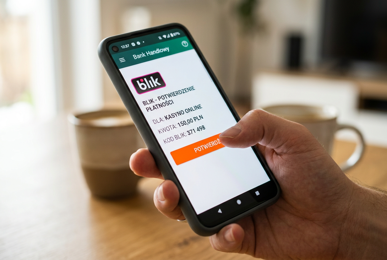 Osoba korzystająca z płatności BLIK na smartfonie w kasynie online
