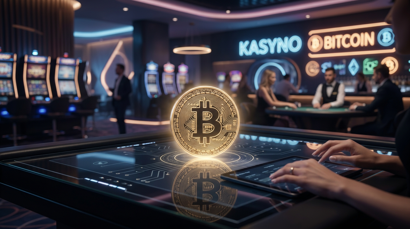 Futurystyczny interfejs kasyna Bitcoin 2026 z nowoczesnym podświetleniem neonowym