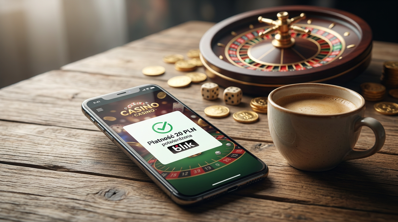 Smartfon z potwierdzeniem płatności 20 PLN BLIK w kasynie online.