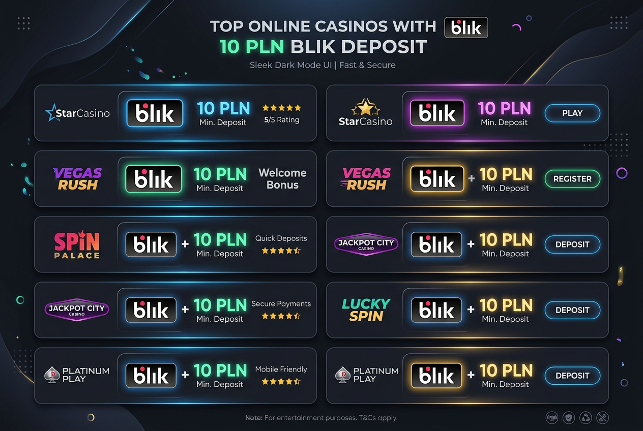 Ranking najlepszych kasyn online oferujących depozyt od 10 zł za pomocą BLIK